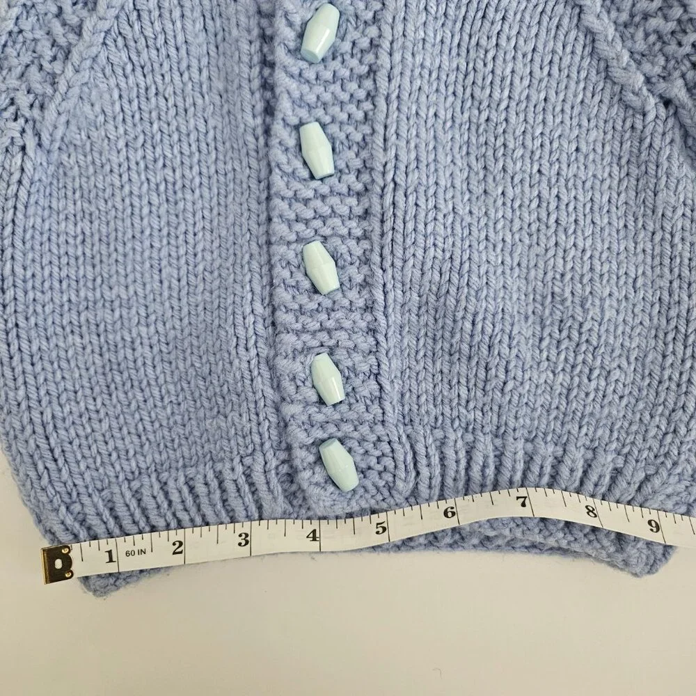 Handmade Knit Baby Hooded Sweater Cardigan Blue